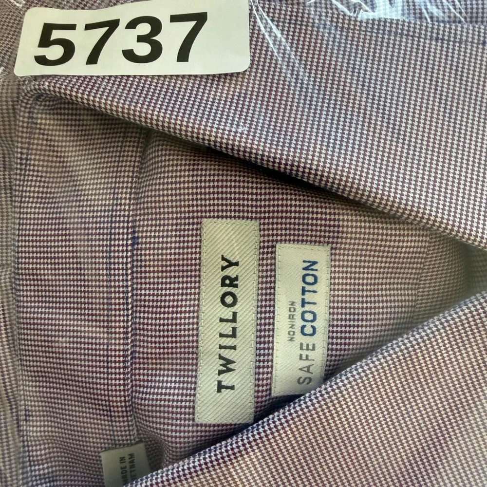 Twillory Dress Shirt Mens 17.5 34/35 Purple Safe Cotton Tailored Fit Non-Iron